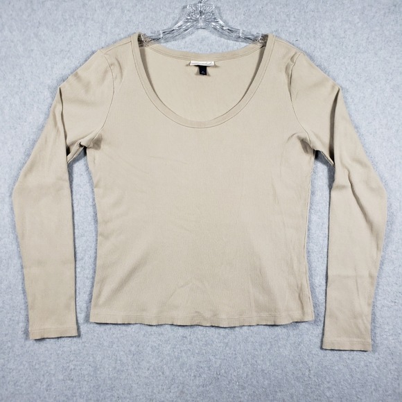 Universal Thread Tops - Universal Thread Women Top Scoop Neck Ribbed XL Tan Long Sleeve Basic Shirt 90s